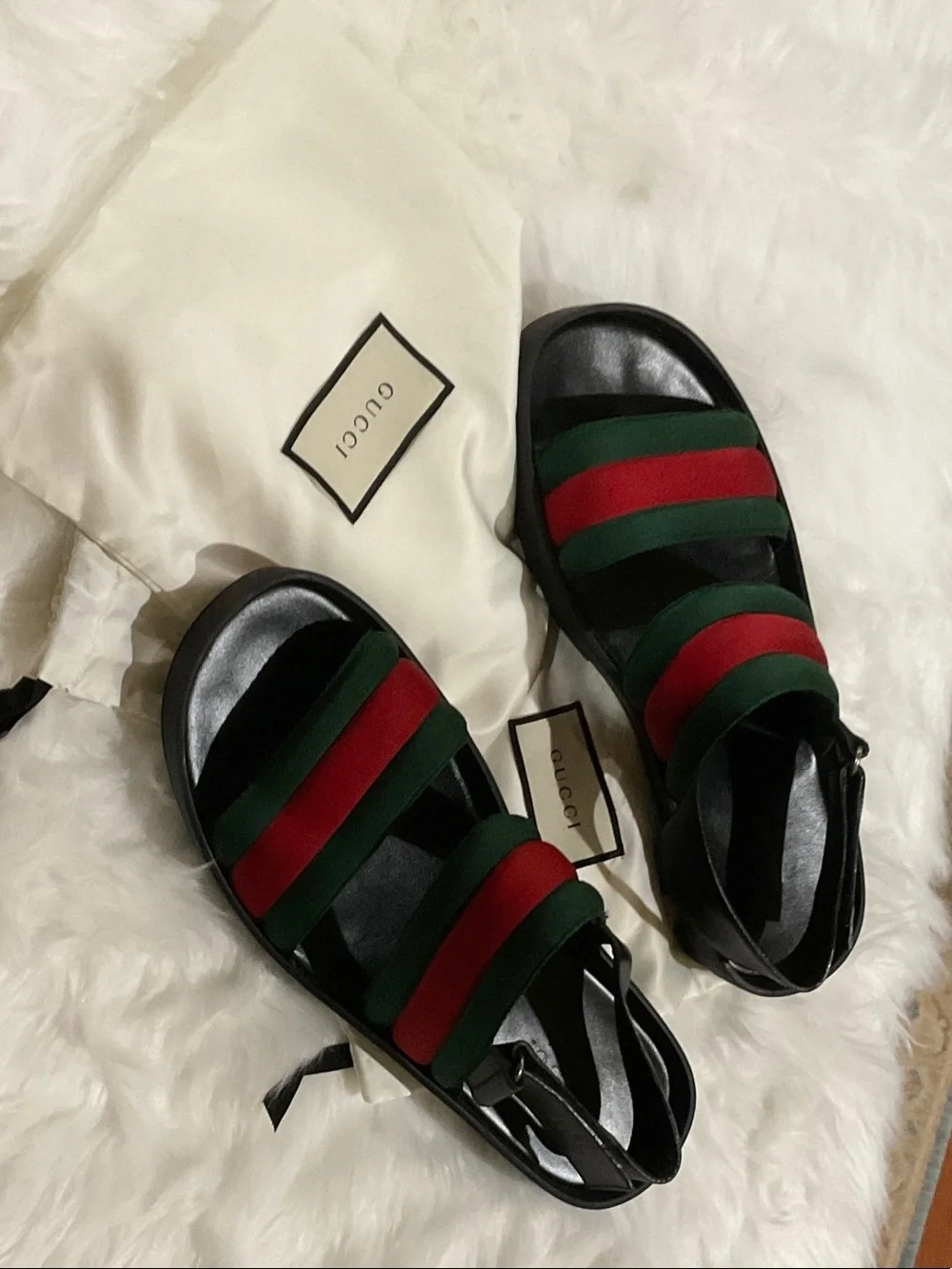 Gucci Black Sandals with Green and Red Straps